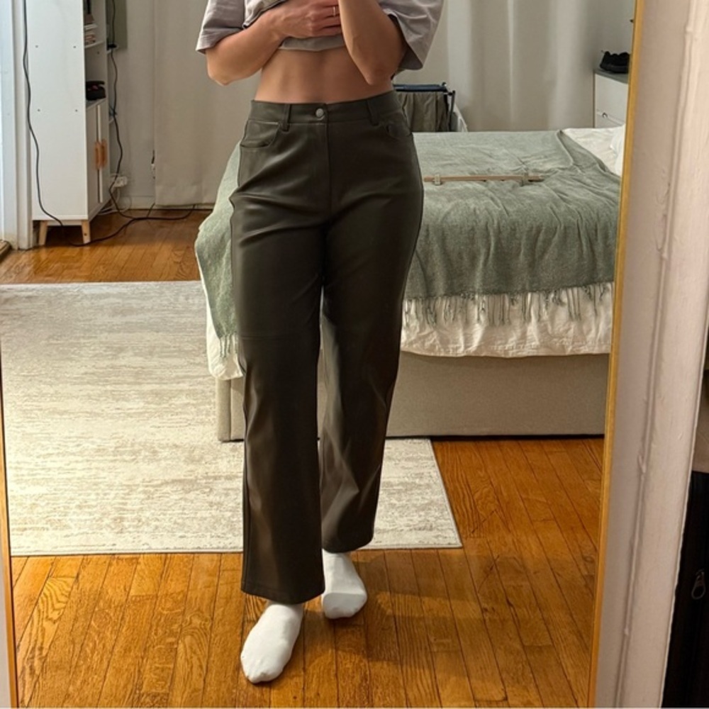 Mango Woman’s Dark Green-Brown Faux Leather pants